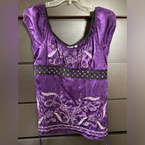 Heart N Soul Blouse Top Juniors Size Large Purple Tie Back